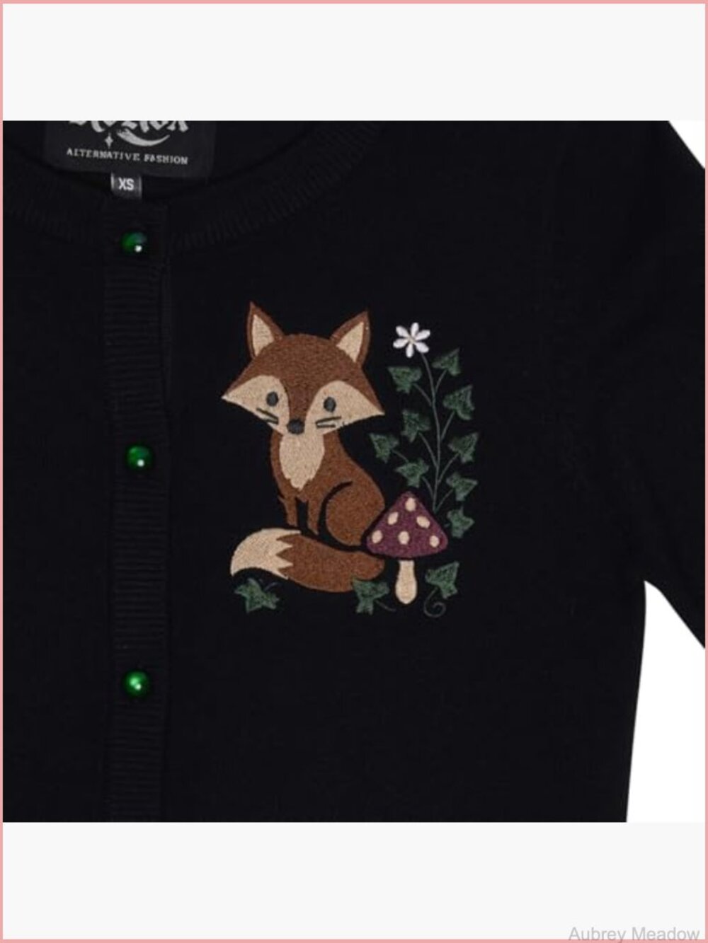 Embroidered Fox & Ivy Cardigan - Retro Woodland Knit Jumper, Button Front, Soft - Picture 4 of 7